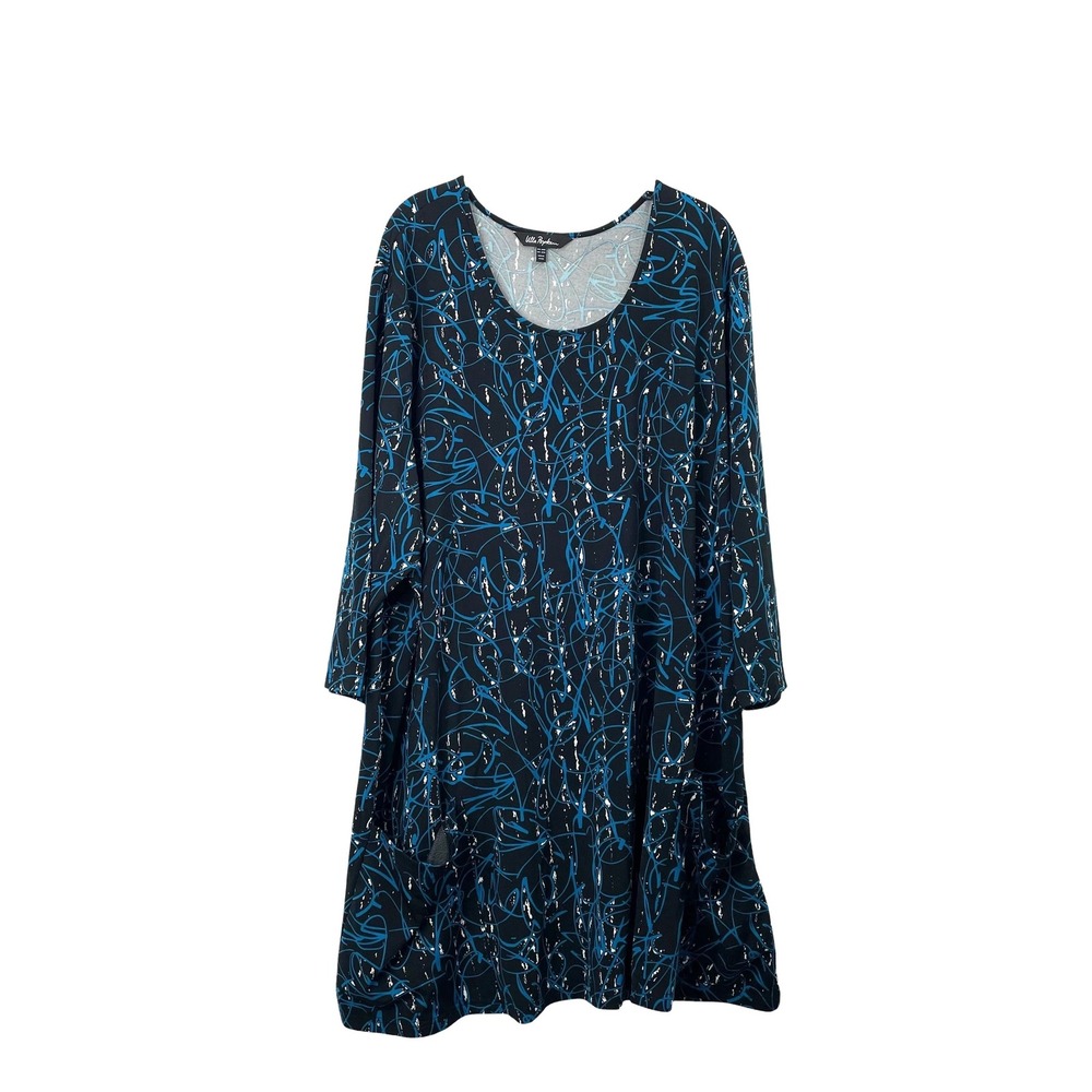 Ulla Popken printed boxy tunic dress Size 28/30 splatter print blue artsy boho